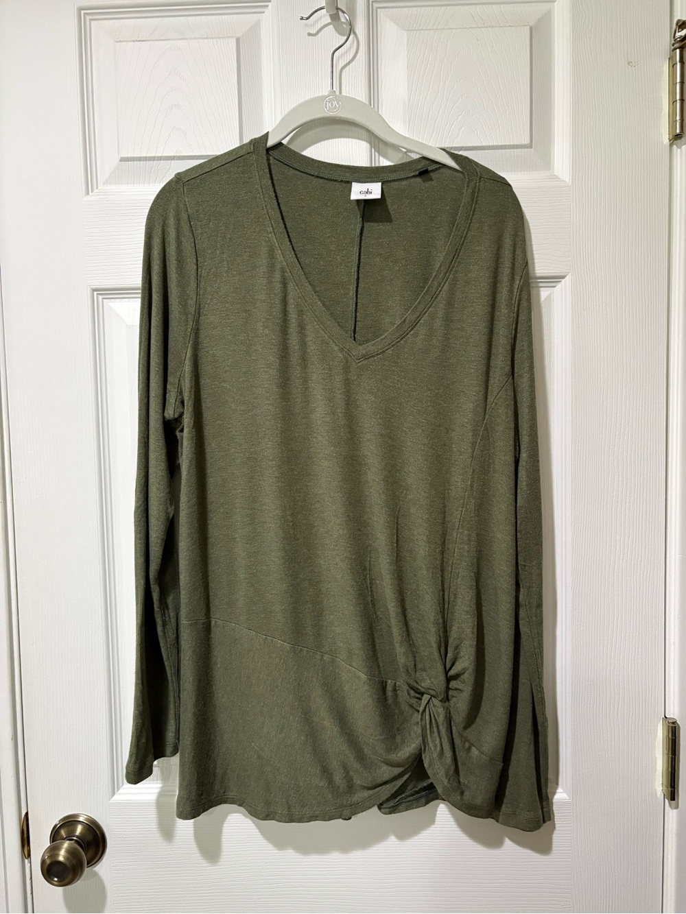 Cabi Olive V-Neck Long-Sleeve Knot Front Top Style 3623
